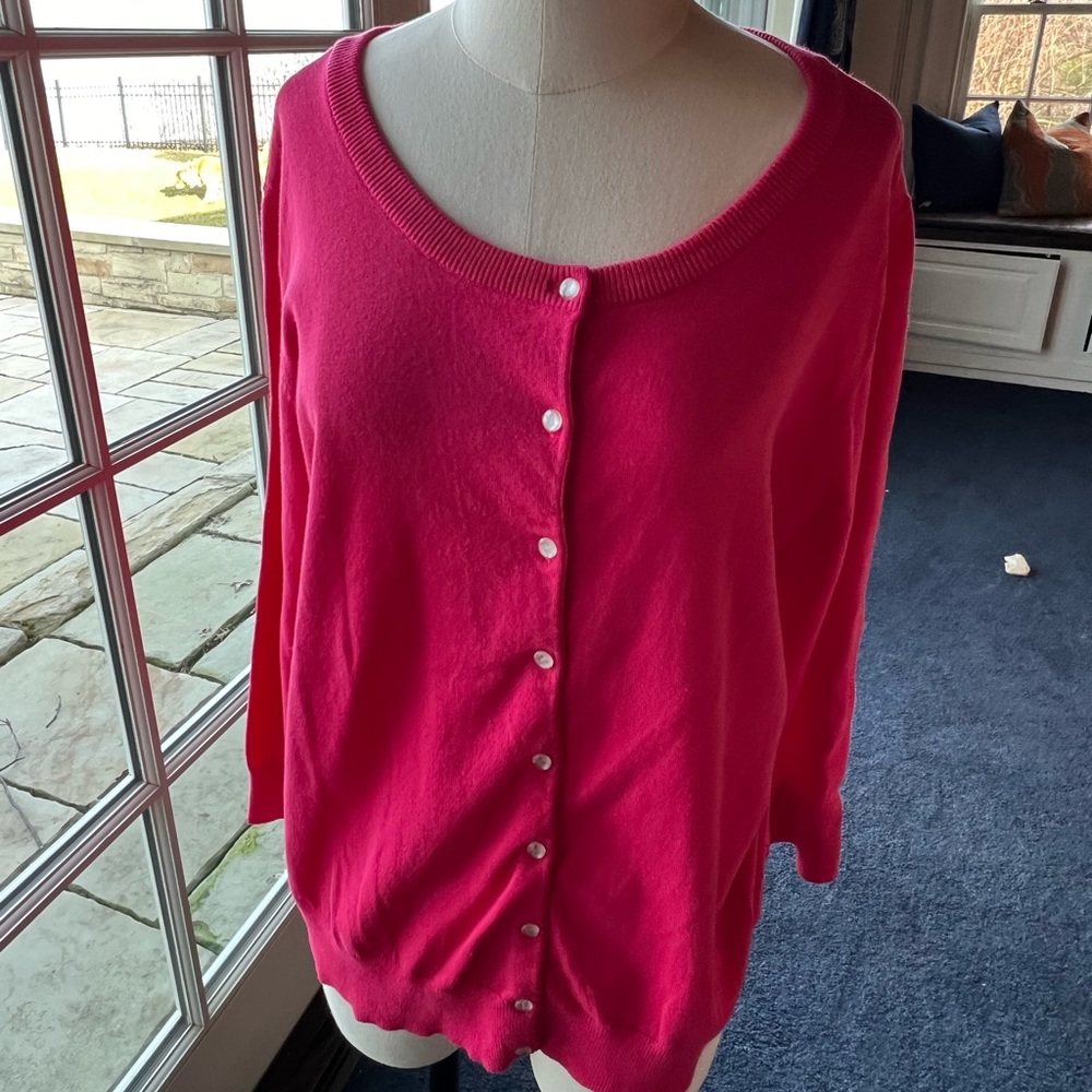 Talbots fushia pink cardigan. Full button front. Size XL